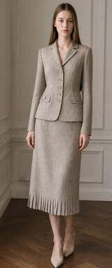 Tahari Arthur S. Levine Gray Plaid Skirt Suit Set Size 8